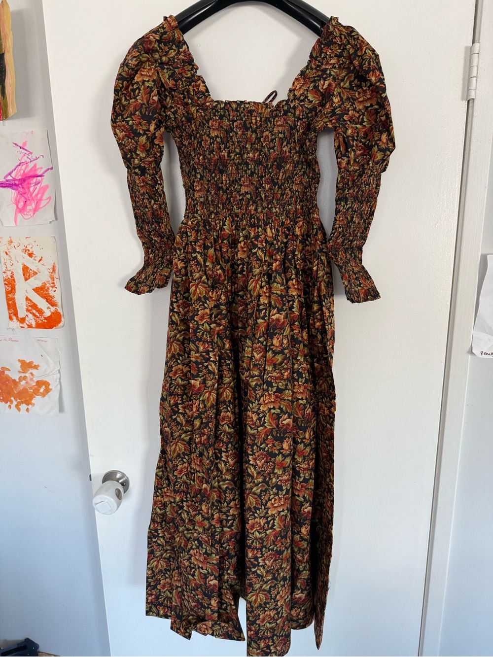 Doen BIJOU Long-Sleeve Floral Maxi Dress in Noir Reve Des Jardins